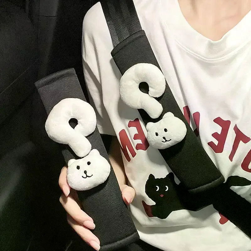Cute Cartoon Cat Car Seat Belt Cover Soft Plush Material Ideal For Long Driving Car Decoration Accessory