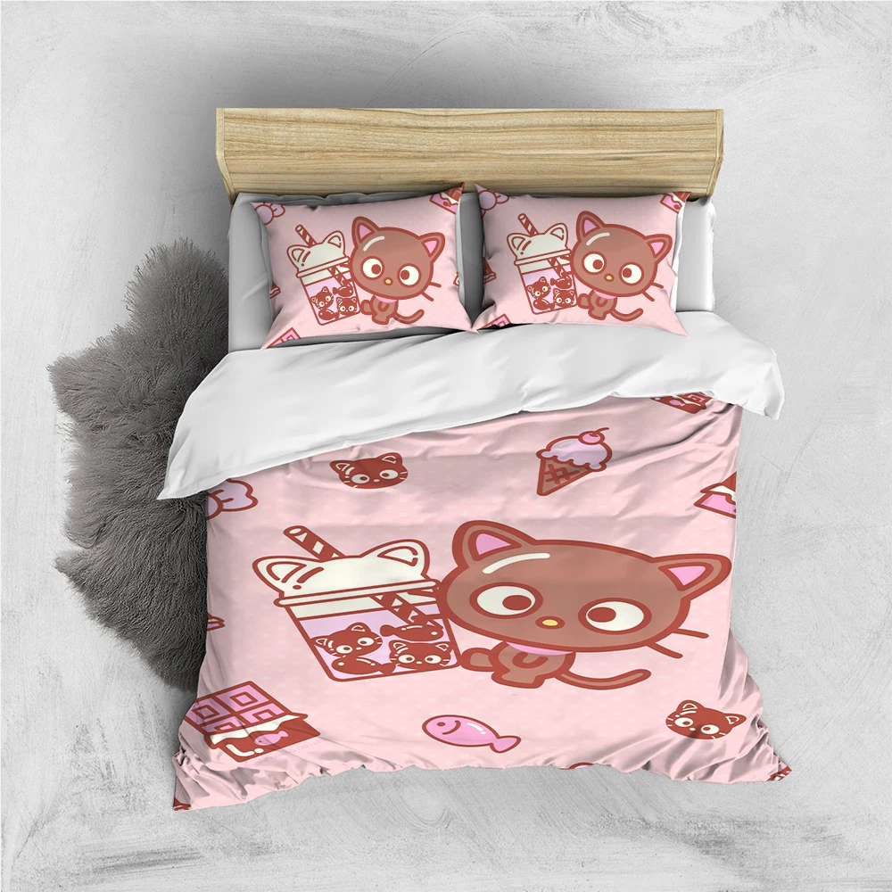 

C-Chococat Cute Duvet Cover Set Home Style Bedding Soft Laundry Cotton Bed 3 Piece Set Student Dormitory Gift