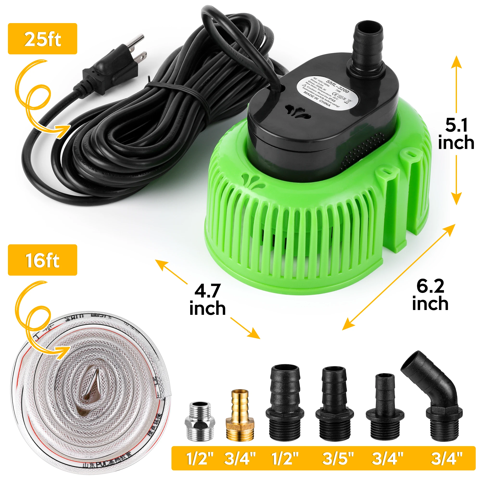 75W Pool Cover Pump Above Ground, Water Pump For Pool Draining, Submersible Water Pump Sump Pump With 16 Ft Drainage Hose