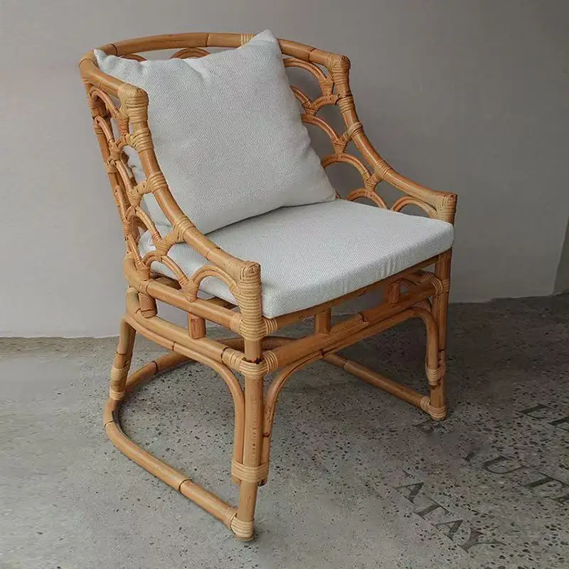 #Wooden dining chair, household rattan, hotel rattan fish scale