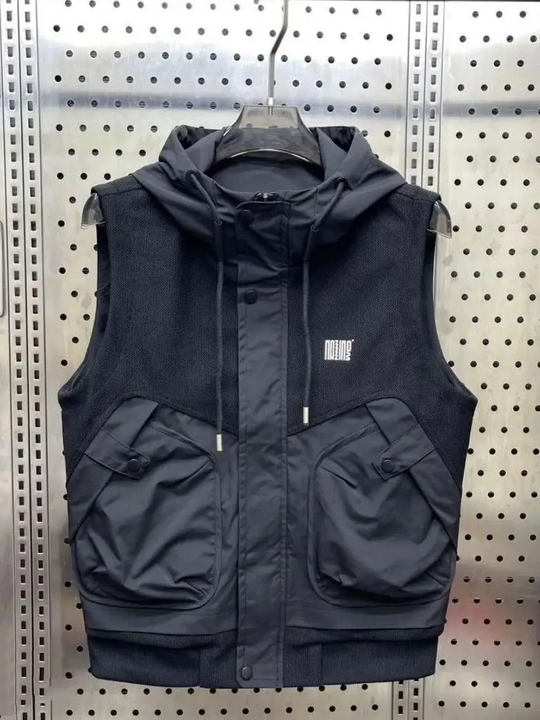 

Новая мужская весенняя жилетка с капюшоном: модная, повседневная, универсальная, в стиле рабочей одежды, на молнии, стандартный крой