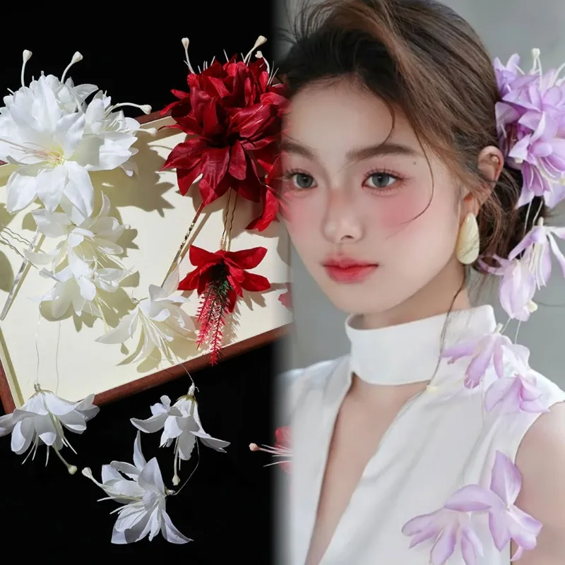 مشبك شعر على شكل زهرة بيضاء حلوة مصنوع يدويًا على الطراز الوطني غطاء رأس على شكل زهرة مقلدة