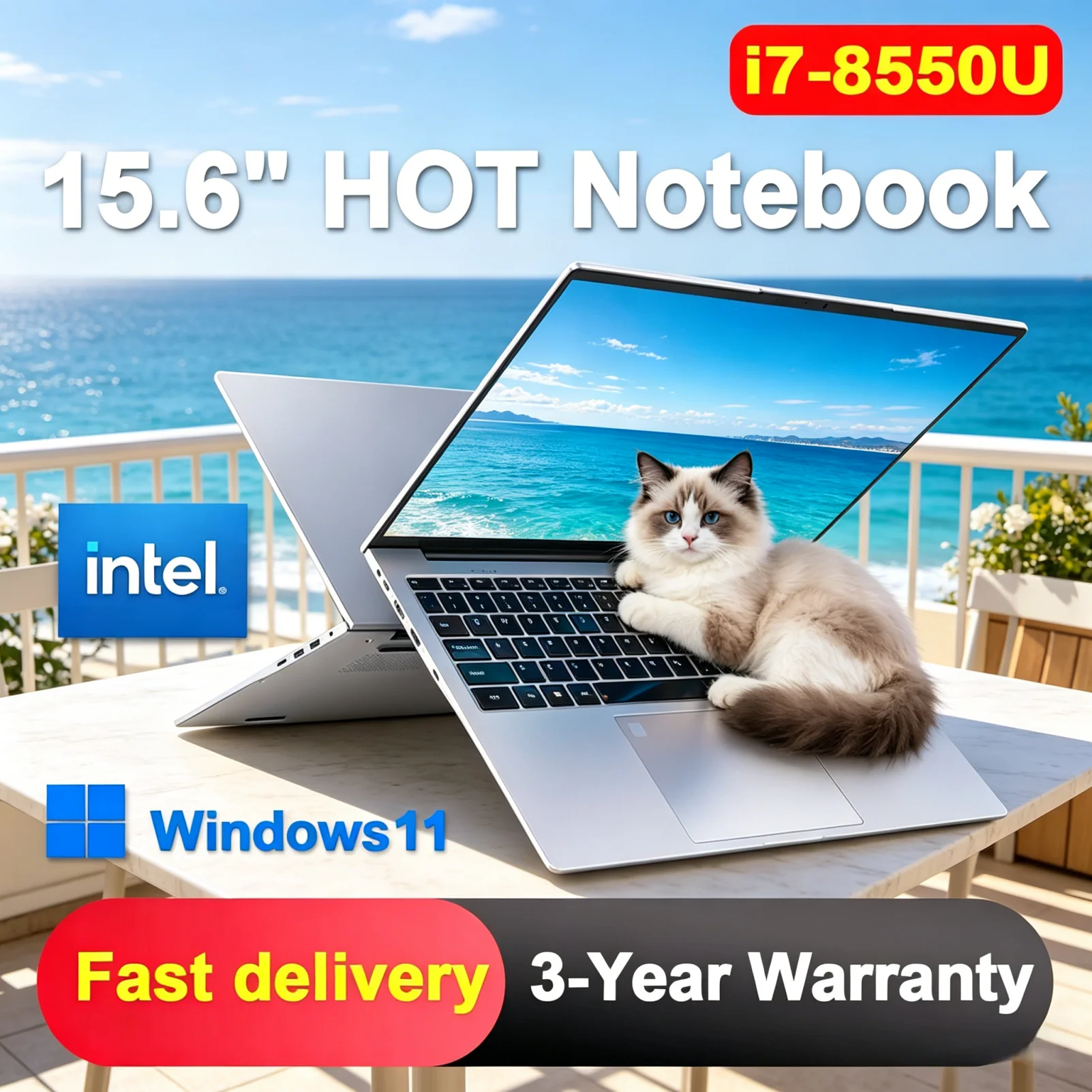 

Home Office Portable PC 15.6 Inch Windows 11 Intel i7 8550U 32GB 2TB SSD Fingerprint Unlock Laptop