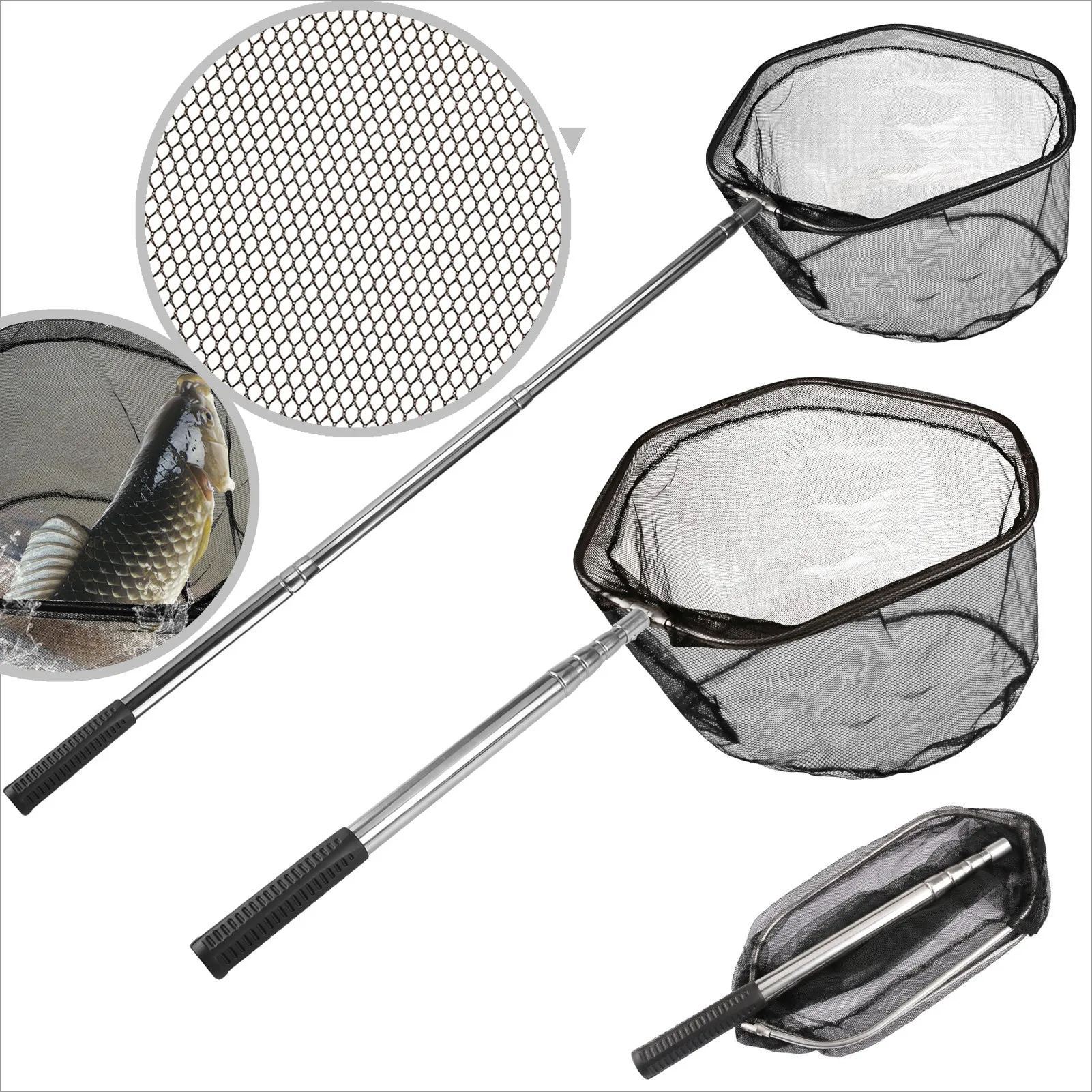 

Рыболовная сачка с телескопической ручкой, удлиняющая до 42-155 см, портативная телескопическая рыболовная сеть для пресной воды, для освобождения ловли