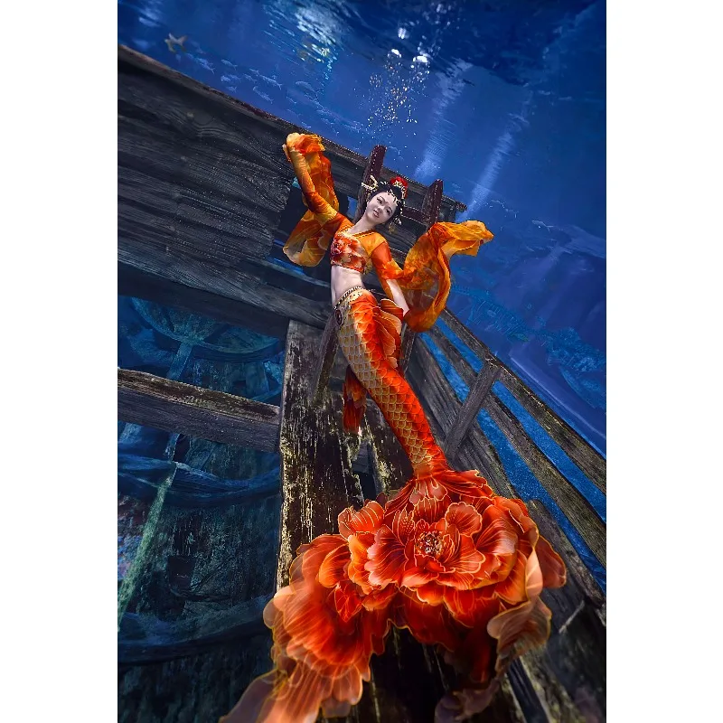 Guofeng Fish Tail Datang Peony Fish Tail Mermaid Tail Aquarium Mermaid Performance Uniform