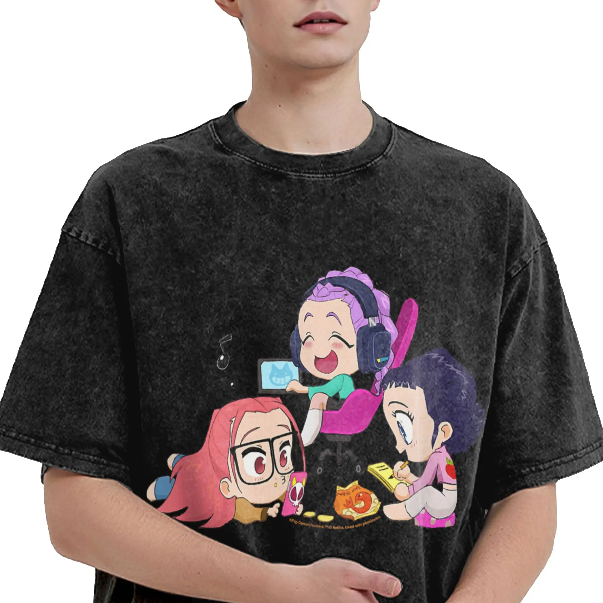 Huntrix بنات رومي زوي ميرا KPop شيطان الصيادين تي شيرت للرجال القطن موضة تي شيرت س الرقبة تي شيرت قصير الأكمام بلايز