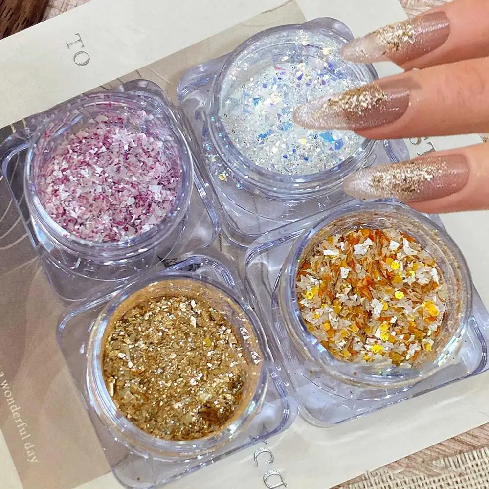 1Box(1.2g) Sparkle Gold Foil Nail Glitter Powder Irregular Fine Fragments Nails Sequins for Makeup Manicure Decoration Paillette