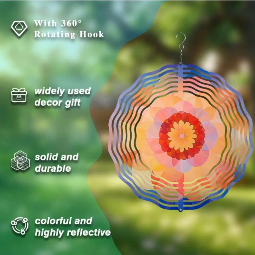 ماندالا الرياح الرنين، 10 بوصة معلقة الرياح الدوار مع 360 °   خطاف دوار، لا حاجة إلى بطاريات - ديكور خارجي مثالي للحديقة