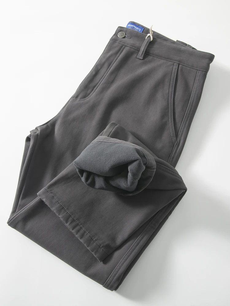 

Warm Fce Lined Thi Cotton Men's Casual Pants Straight Leg Waed Slim Fit Long Trousers Comfortable Everyday Wear