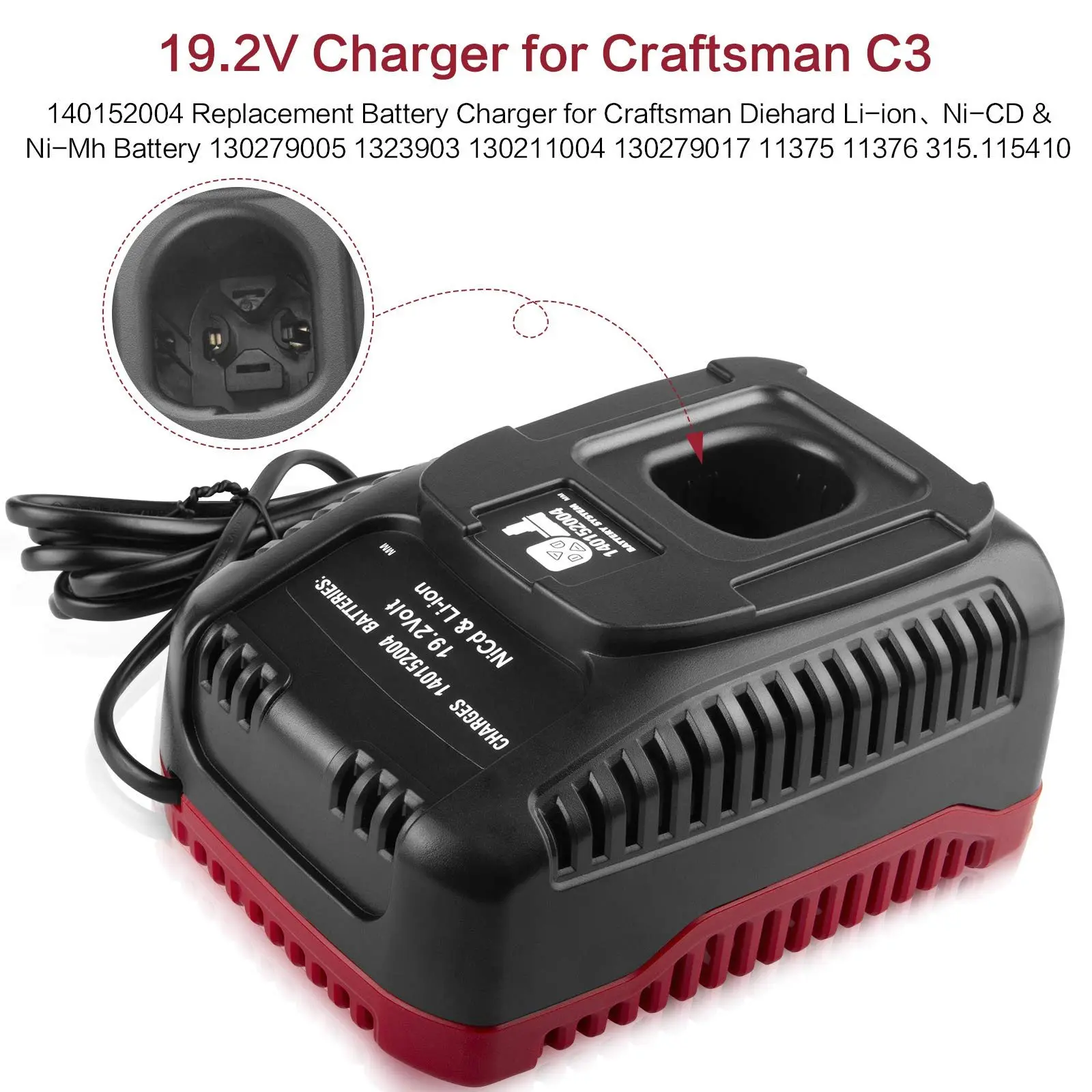AY03-19.2 Volt C3 Battery Charger Replacement For Craftsman 19.2 Volt Lithium & Ni-Cad Battery 315.PP2010 315.PP2011 US Plug
