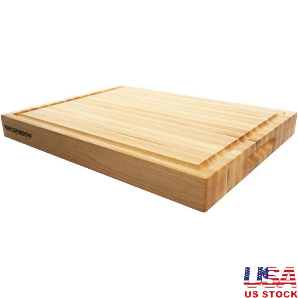 

Reversible Maple Wood Cutting Board with Juice Groove Deep Edge Grain Kitchen Butcher Block Charcuterie Cheese Serving Board