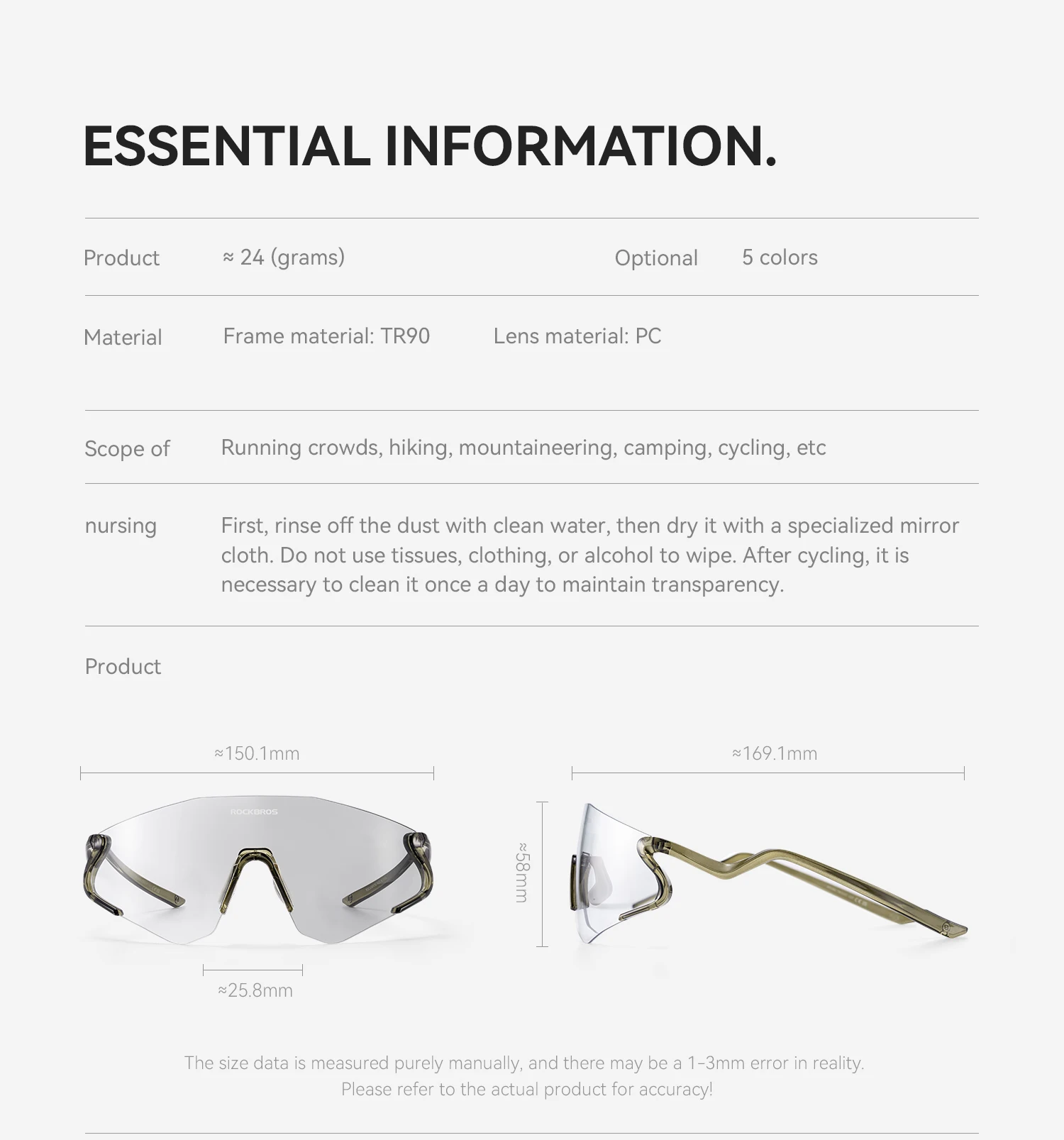 ROCKBROS Photochrome Fahrradbrille Winddicht Staubdicht UV400-Schutz Brille für Radfahren Outdoor-Sport Sonnenbrille Unisex – Detail 4