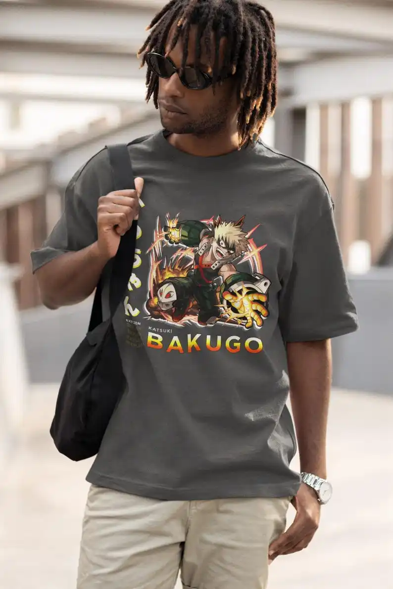 Epic Explosive Hero Unisex T-shirt - Japanese Anime Style 2010s, Bold Superhero Vibes, Explosive Action Power, Classic Manga Era