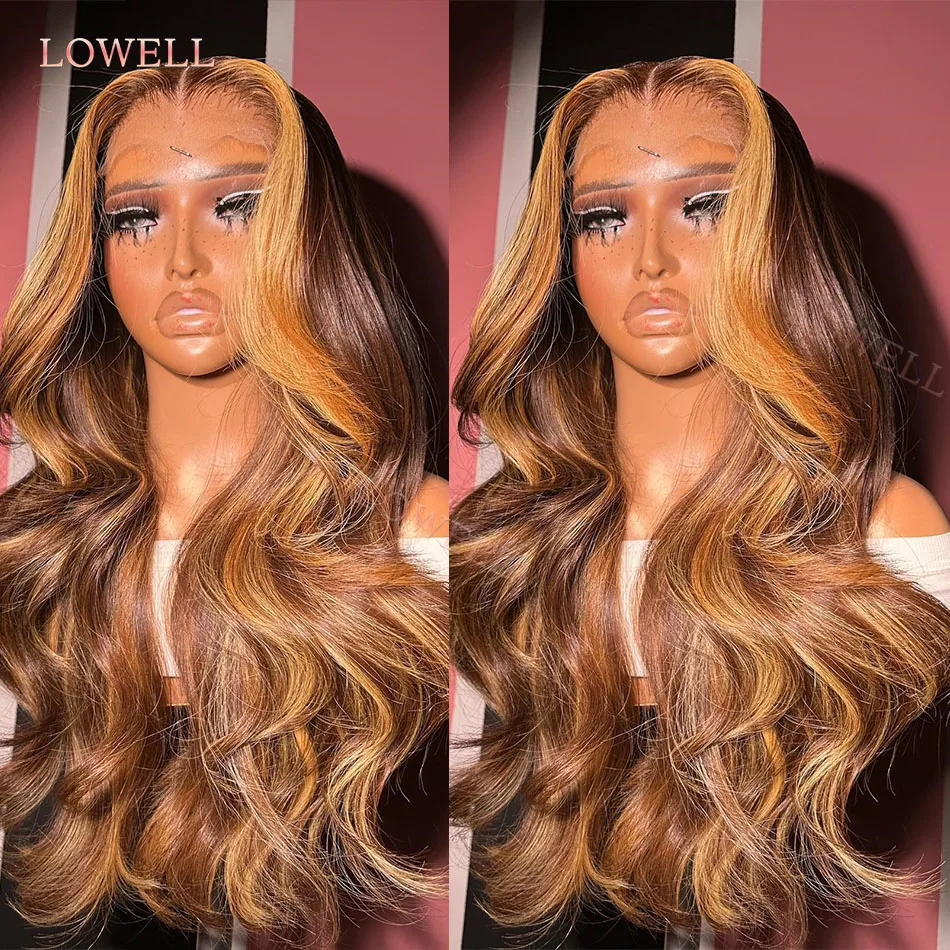 13x6 Hd Highlight Wig Human Hair Ombre Honey Blonde Colored Human Hair Wigs For Women 34 30 Inch 13x4 Body Wave Lace Front Wig