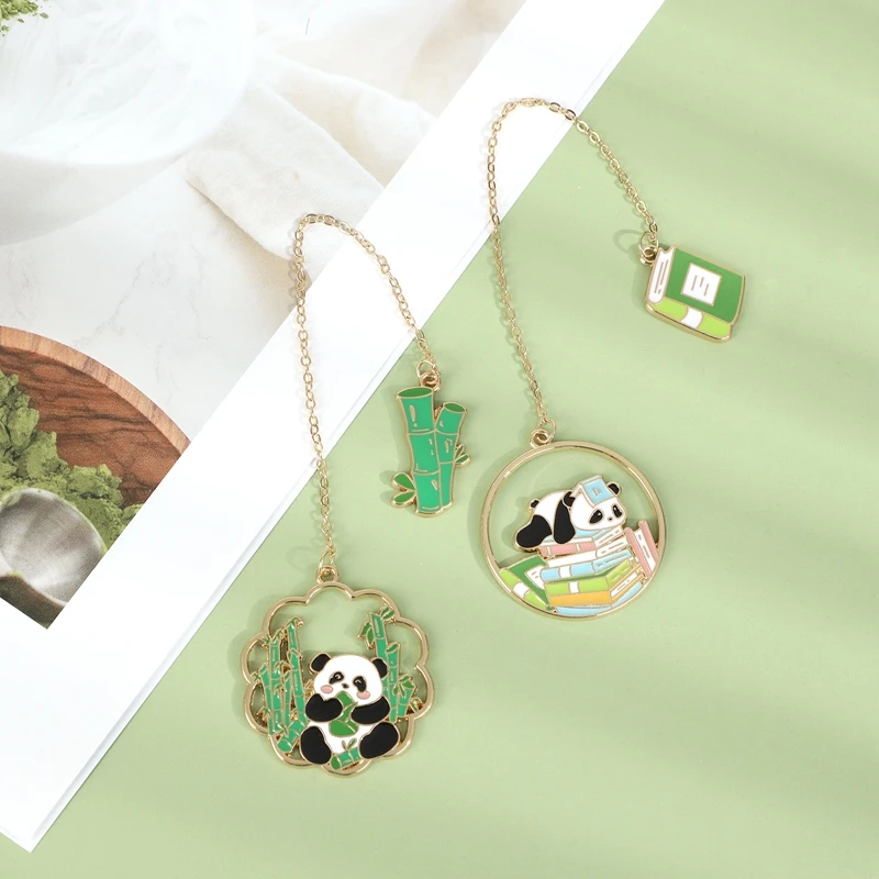 Chinese Style Panda Bookmark Tassel Pendant Retro Book Clip Metal Pagination Mark Bookmark for School Office Supplies Party Gift