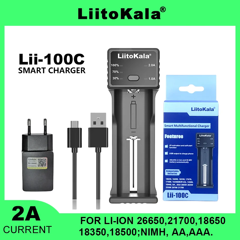 LiitoKala 100C D4XL 21700 Rechargeable Battery Charger For 3.7V 18650 18350 26650 1.2V AA AAA Ni-MH C 2A Fast Charge USB Output