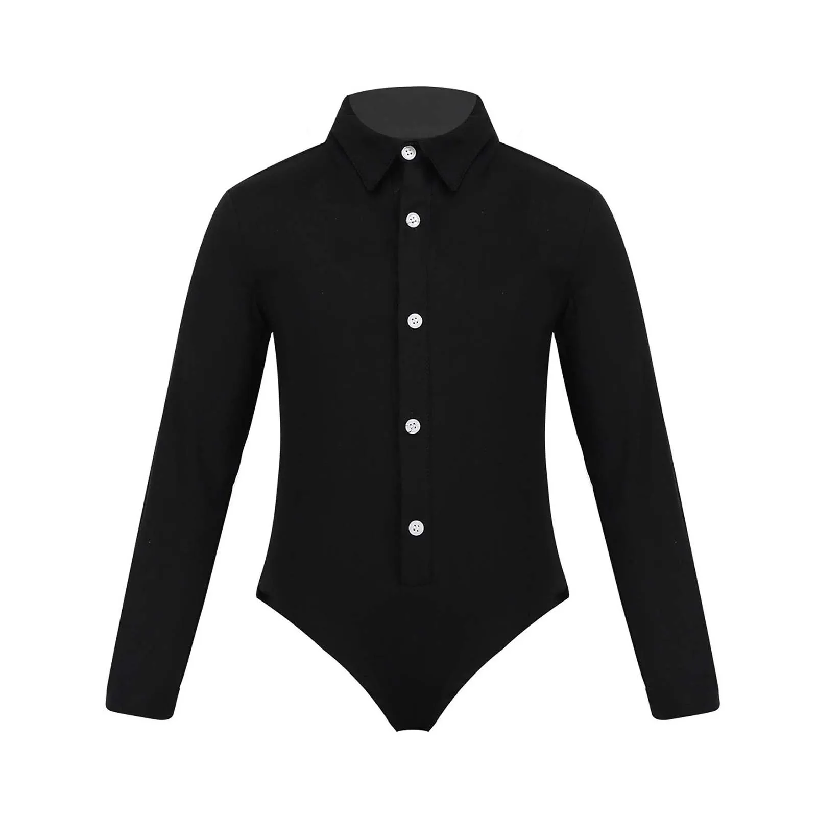 Kids Boys Latin Dance Wear Long Sleeves Lapel Shirt Romper Leotard Jumpsuit Stage Performance Costume Ballroom Latin Dance Shirt