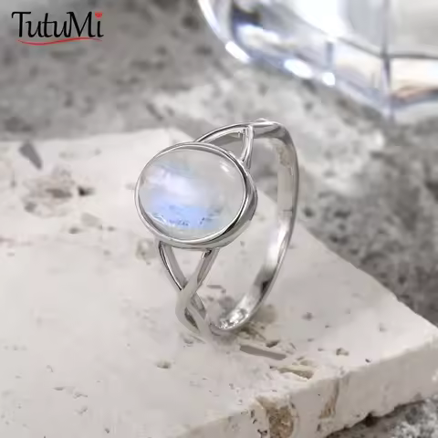 925 Sterling Silver Ring Natural 8*10 Moonstone Ring Blue Light Simple Rings With Larimar Stone Summer Fine Jewelry For Women