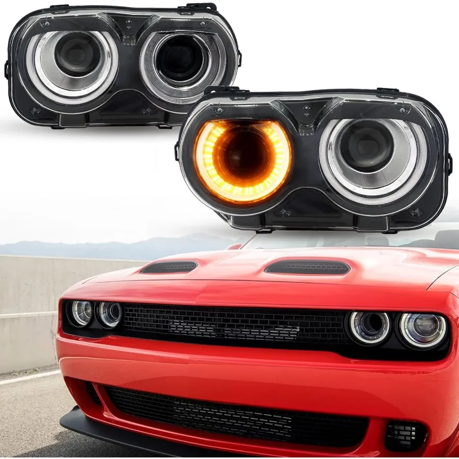 

For challenger Headlights Compatible With 2015 2016 2017 2018 2019 2020 2021 2022 2023 Dodge Challenger GT R T SRT LED Halogen