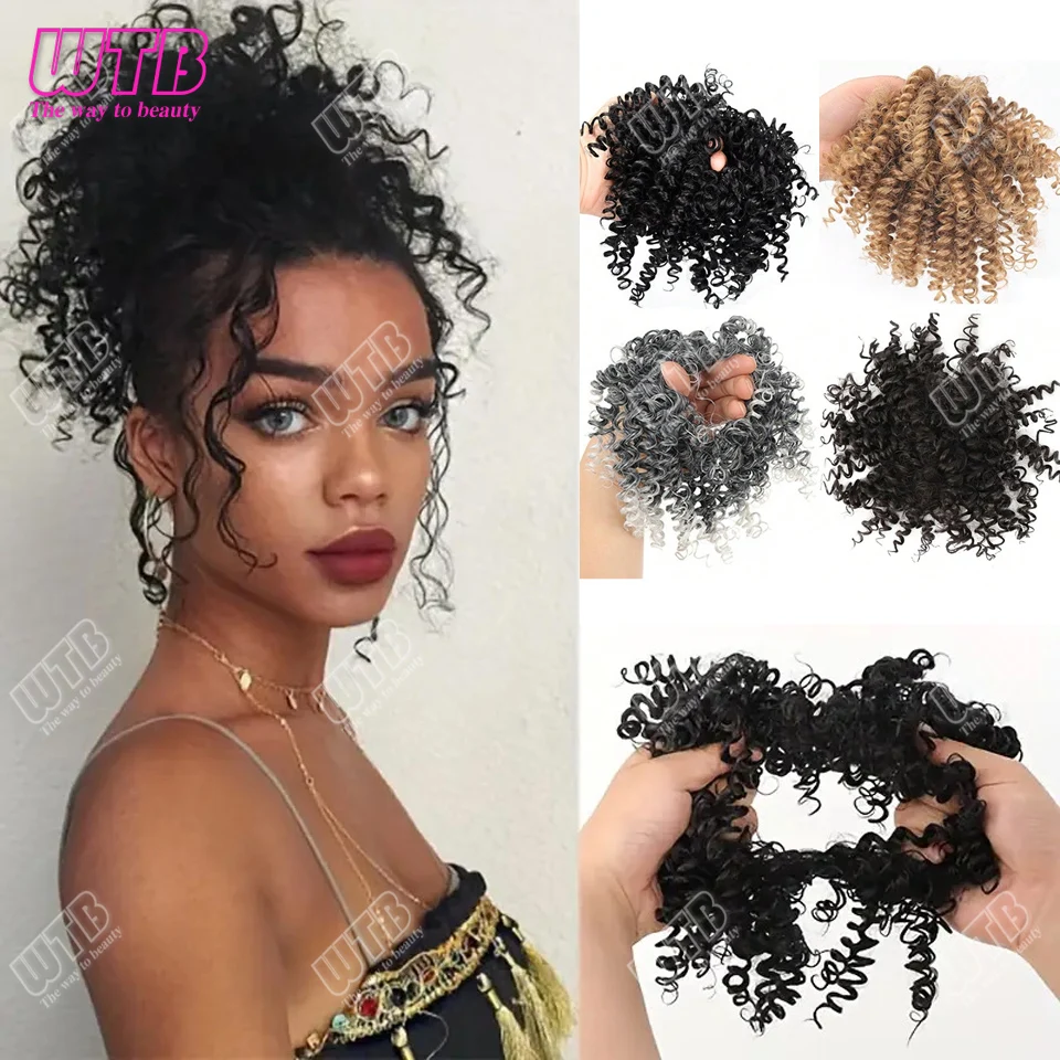 4Inch Synthetic Afro Kinky Curly Chignon Hair Extension Hair Pieces Updo Cover Hairpiece Extension Hair Bun for Women