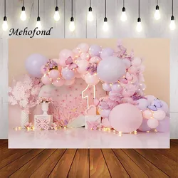 Mehofond Photography Background Pink Flowers Balloons Butterfly Girls 1st Birthday Party Cake Smash Decor Backdrop Photo Studio