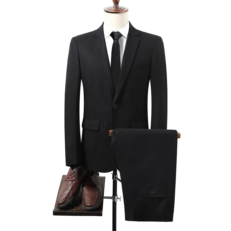 

KIDWHXR Man Suit Outfit Turn Down Collar Long Sleeve Blazer Men Straight-leg Pant Male British Style Slim Wedding 2-piece Set