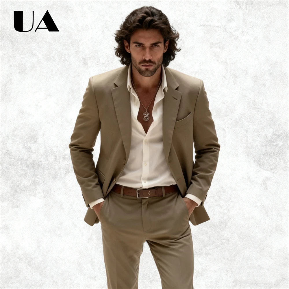 طقم بدلة ذكي كاجوال مكون من قطعتين للرجال، بدلات رحلة عمل (سراويل سترة) بدلة رسمية للرجال مناسبة للعشاء والمواعدة #1