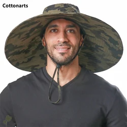 100% Cotton Camouflage Bucket Hat 16CM Large Wide Brim Sun Hat Camping Hiking Mesh Breathable Anti UV Fishing Hats for Men Women