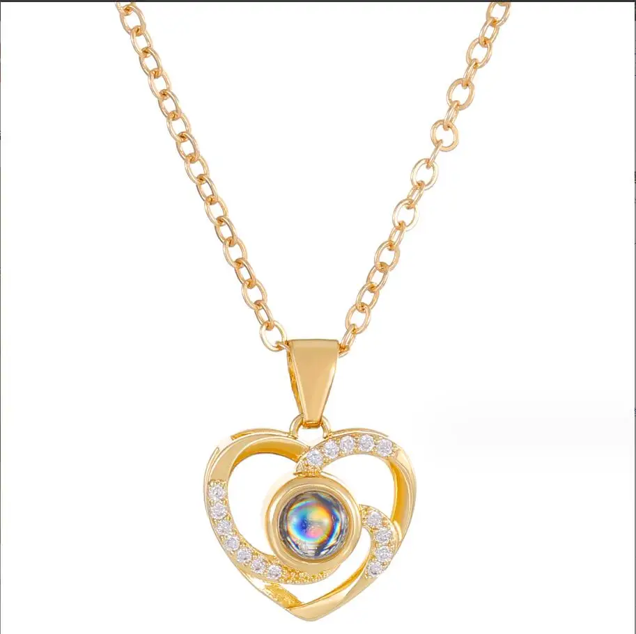 1PC Godd Sweet Crystal Zircon Heart Pendant Necklace for Women Silver Color Metal Chain Wedding Jewelry Party Accessories F1958