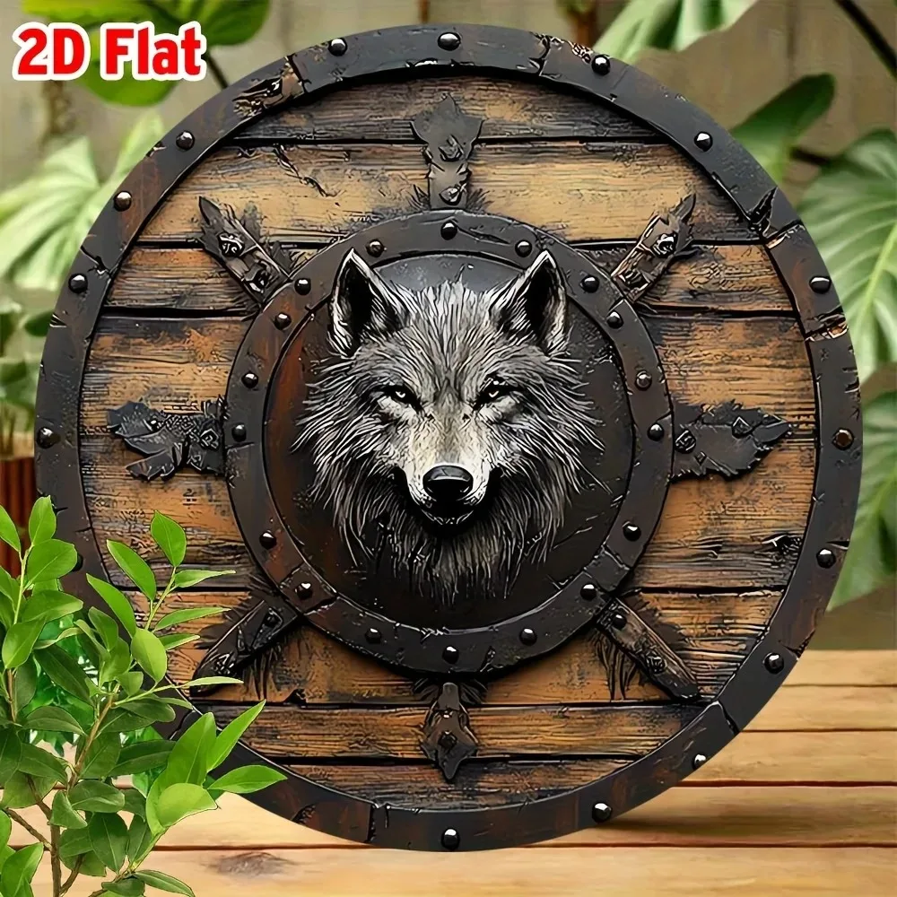 Wikinger Aluminium-Schild - Nordischer Wolfschild-Dekor Geschenk für Zuhause & Bar