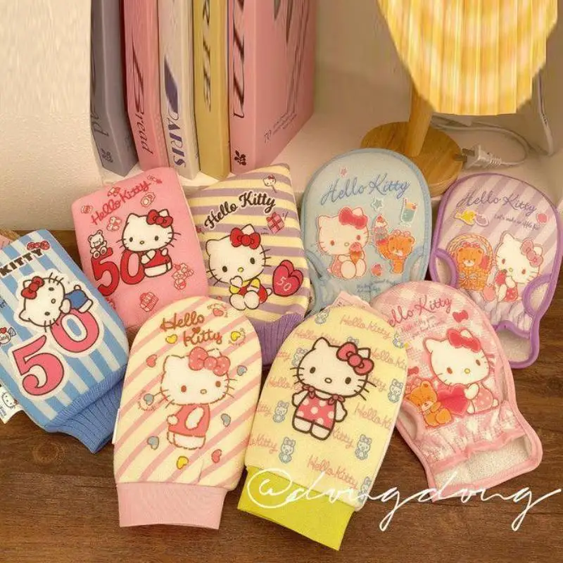 

Губка для ванны Sanrio Hello Kitty Cinnamoroll, мультяшная перчатка для душа для девочек, студенческая детская ванна, двухсторонняя перчатка для купания с цветком, новинка