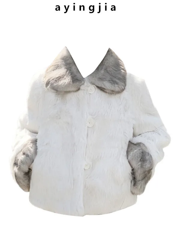 

Винтажное женское пальто из искусственного меха с воротником из кроличьего меха, приталенное, с длинными рукавами, свободного кроя, в стиле середины века