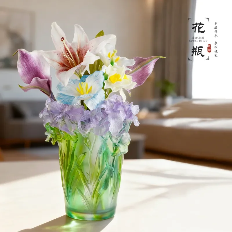 New Chinese Style Glazed Ceramic Vase Luxury Crystal Flower Arrangement Decor for Living Room Entrance Desktop Bedroom Home