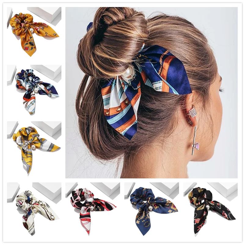 Chiffon Bowknot Elastic cabelo bandas para mulheres e meninas, cor sólida Scrunchies, Headband, laços, rabo de cavalo titular, acessórios para o