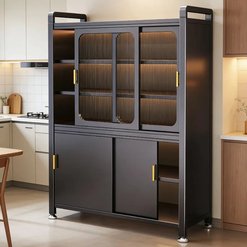 6-layer Sliding Door Large-capacity Storage Cabinet Adjustable Small Appliance Organizer Rack for Kitchen Furniture