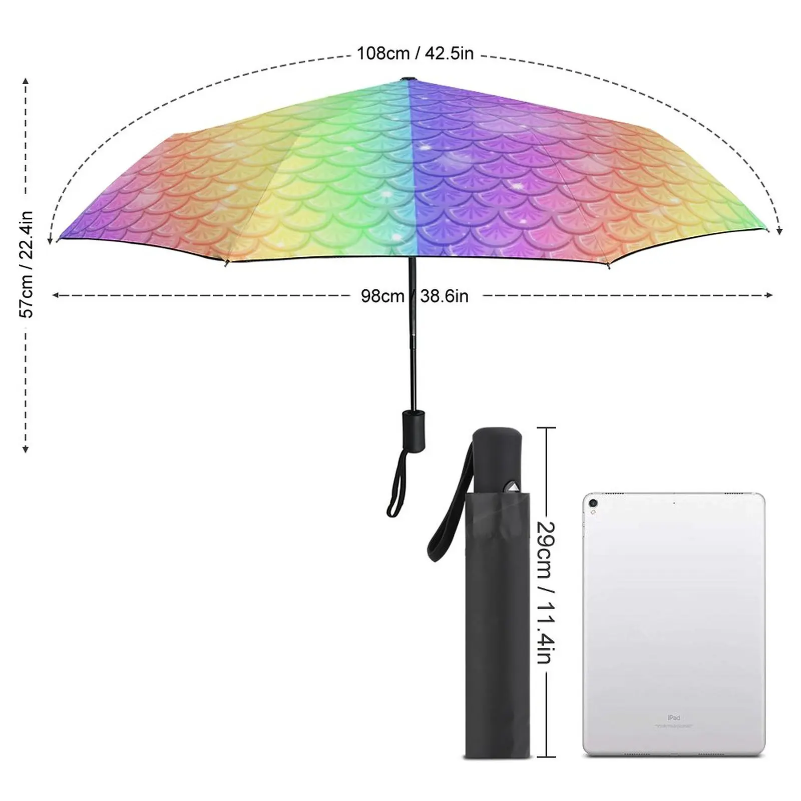 Mermaids Print Umbrella Fish Scales Rainbow Auto Waterproof Umbrella Cool Design Beach Compact Umbrella