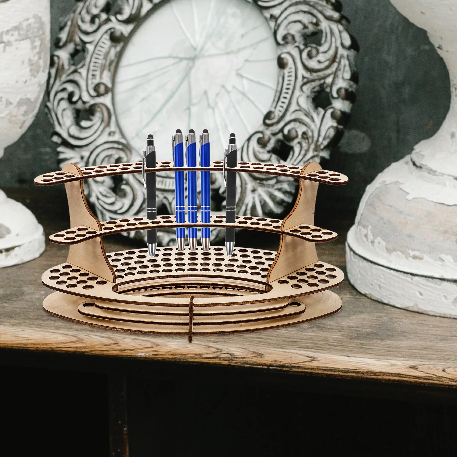 

Wooden Desk Organizer With Slots, Pen Holder For Desk Storage, Desktop Stationery Supplies, School Office Pen Rack, Pencil