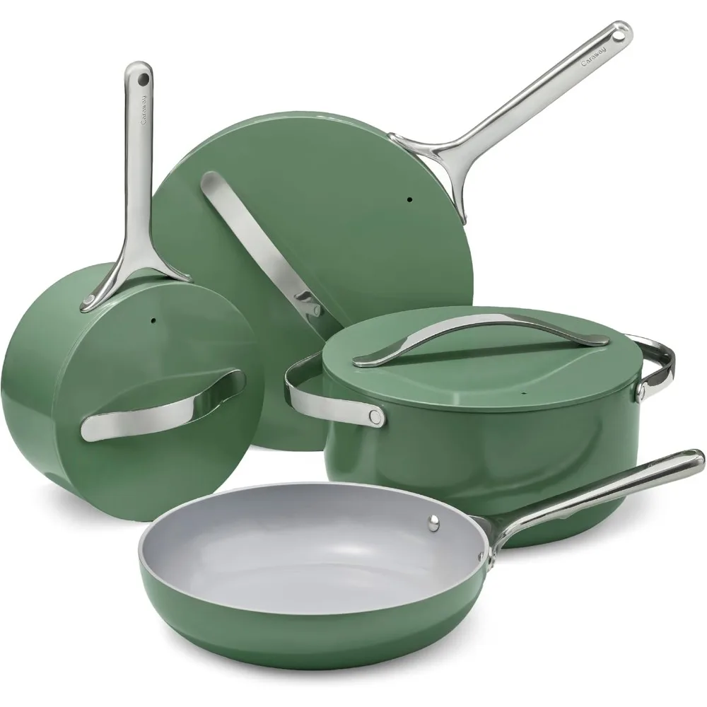 

Набор керамической посуды с антипригарным покрытием (12 предметов) кастрюли, сковородок, крышек и кухонных принадлежностей для хранения - нетоксичный - безопасный для духовки и совместим со всеми столами