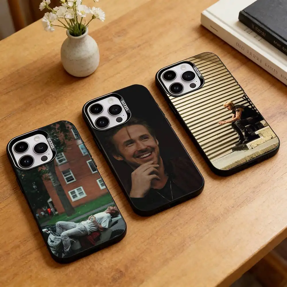 

R-Retro Ryan Gosling Portrait Phone Case For iPhone 17,16,15,14,13,12,11 Plus,Pro Max,XS,Colored Silver Plated Inside Cover