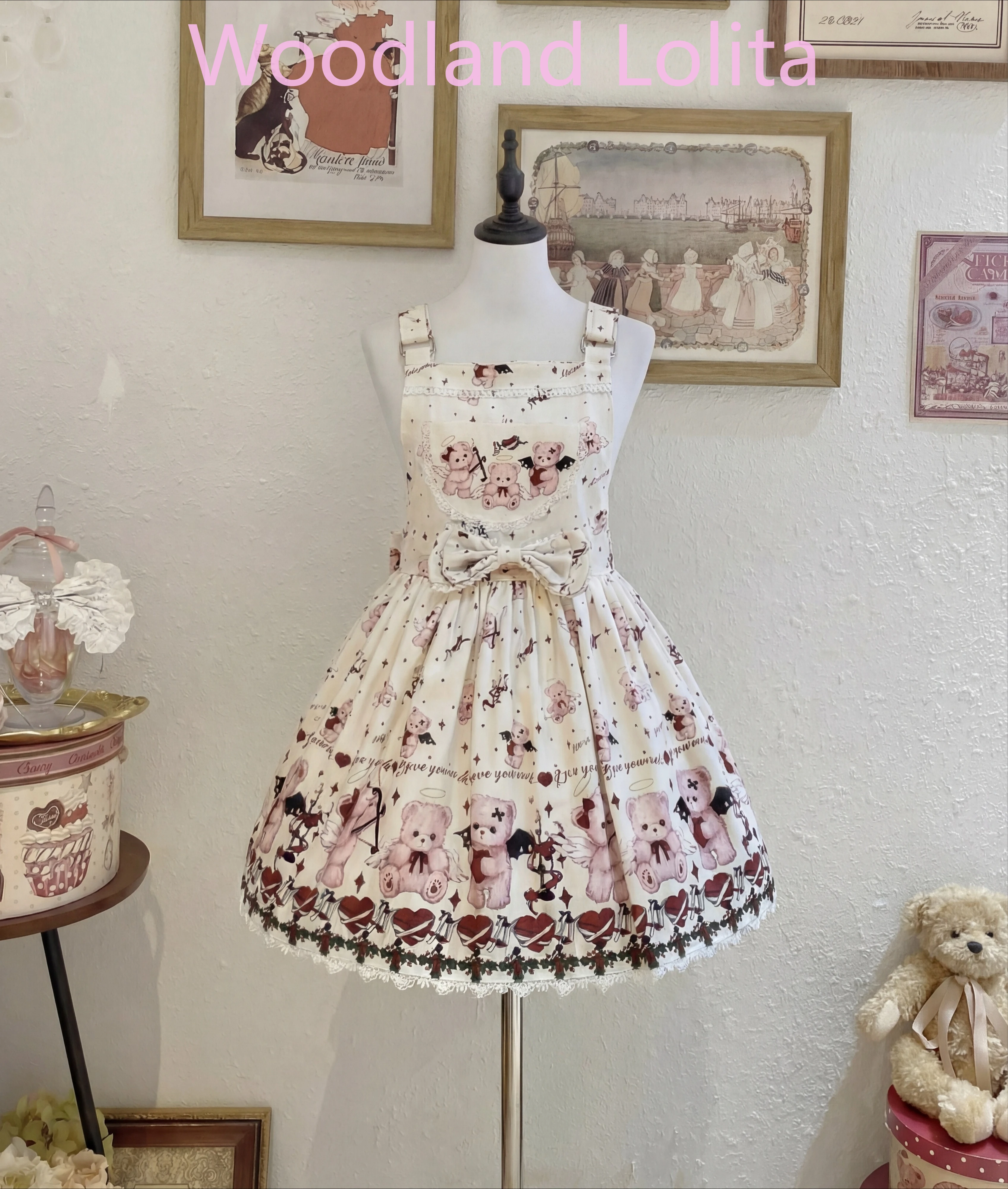 

Japanese Kawaii Cartoon Print Lolita Dress Women Spaghetti Strap Off Shoulder Lace Bow Mini JSK Dress Sweet Party Lolita Summer