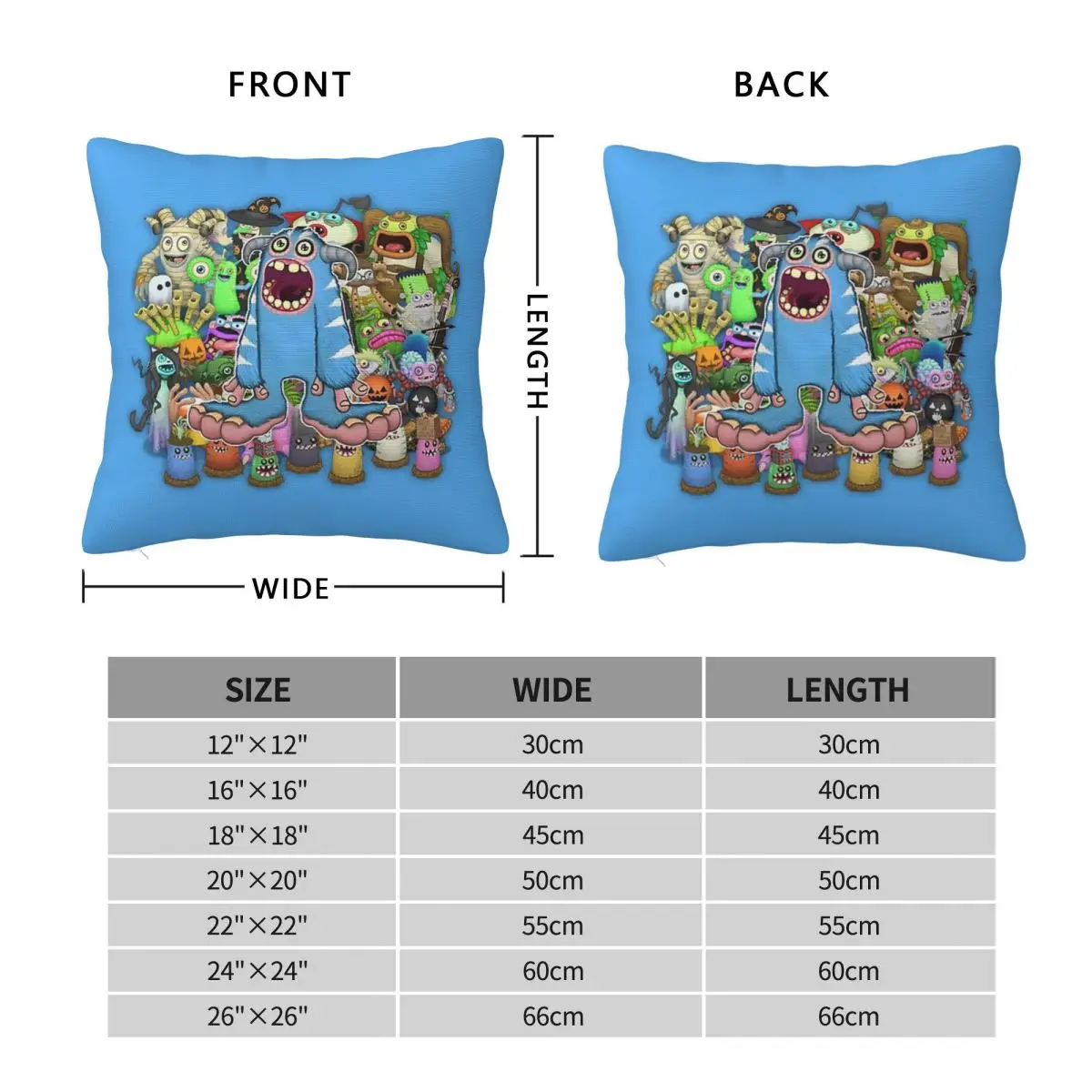 My Singing Monsters Collage Game Cartoon Square Pillowcase Pillow Cover Polyester Cushion Comfort Throw Pillow for Home Sofa