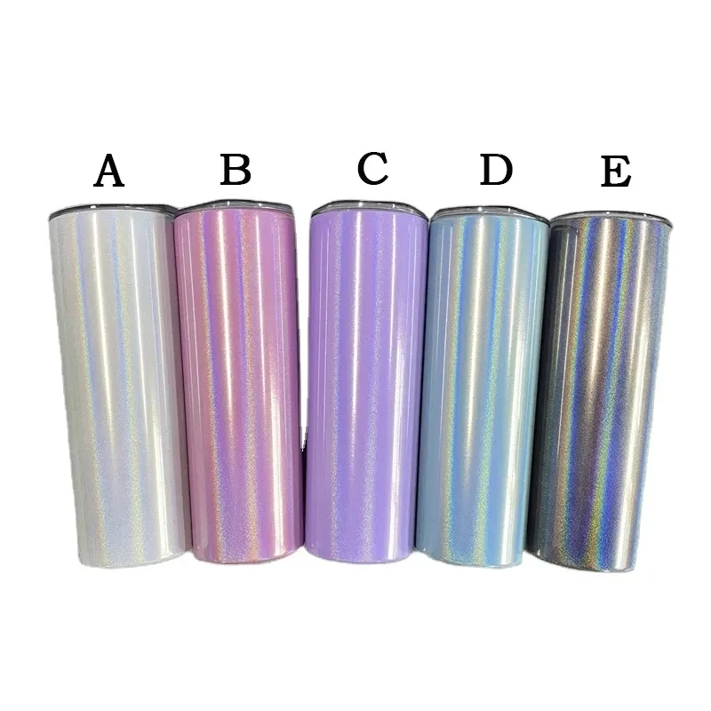 20oz Glitter Straight Skinny Tumbler With Lid Straw Stainless Steel Slim Travel Vacuum Water Bottle Cup For Hot Cold Drink