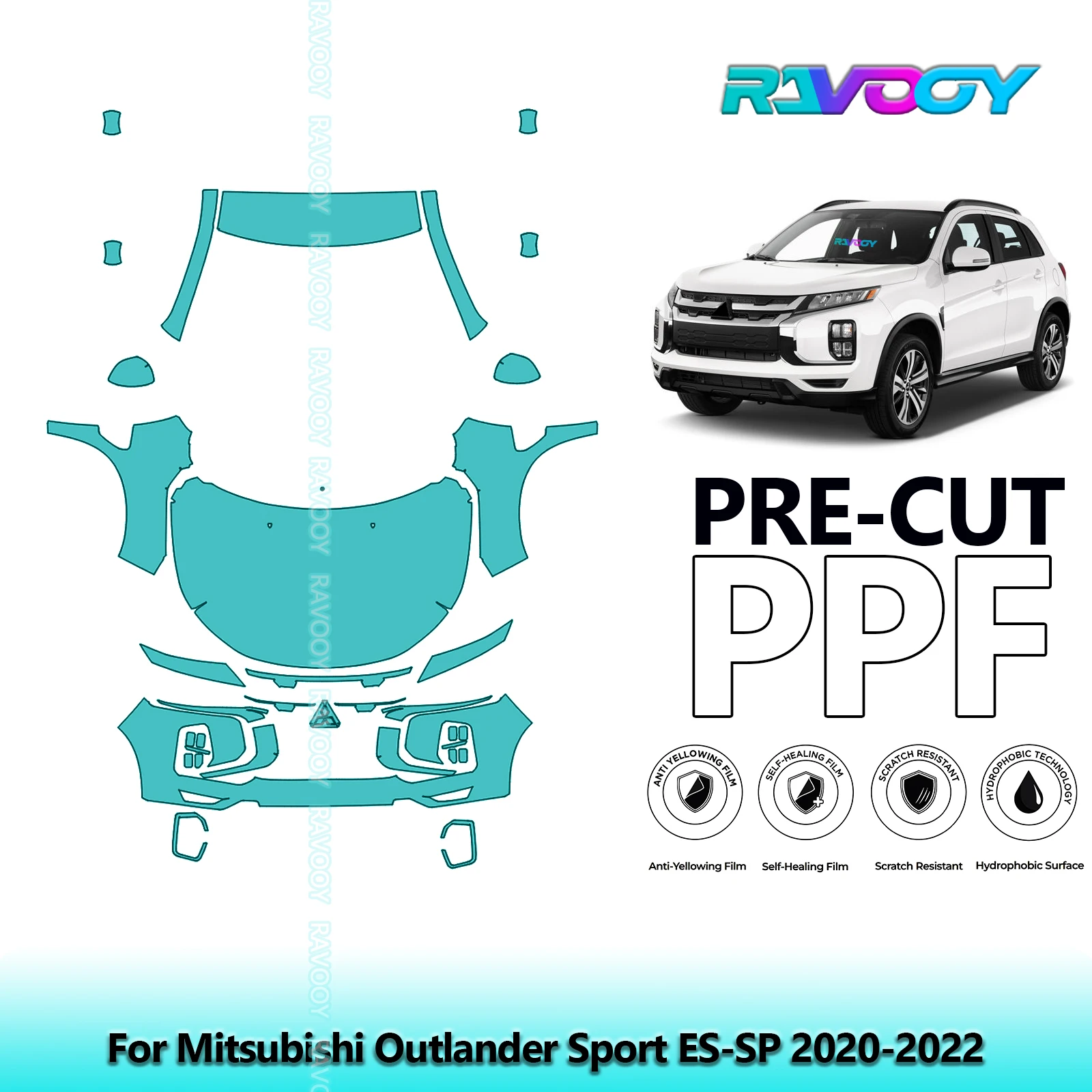 Kit delantero de coche, sujetador transparente precortado, película protectora de pintura PPF para Mitsubishi Outlander Sport ES-SP 2020-2022