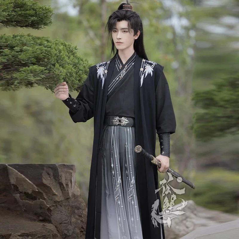 Hanfu tradicional chino para hombres, vestido de espadachín antiguo, batas, disfraz de cosplay, fiesta, kimono de Halloween, vestido folclórico Hanfu de la dinastía Han