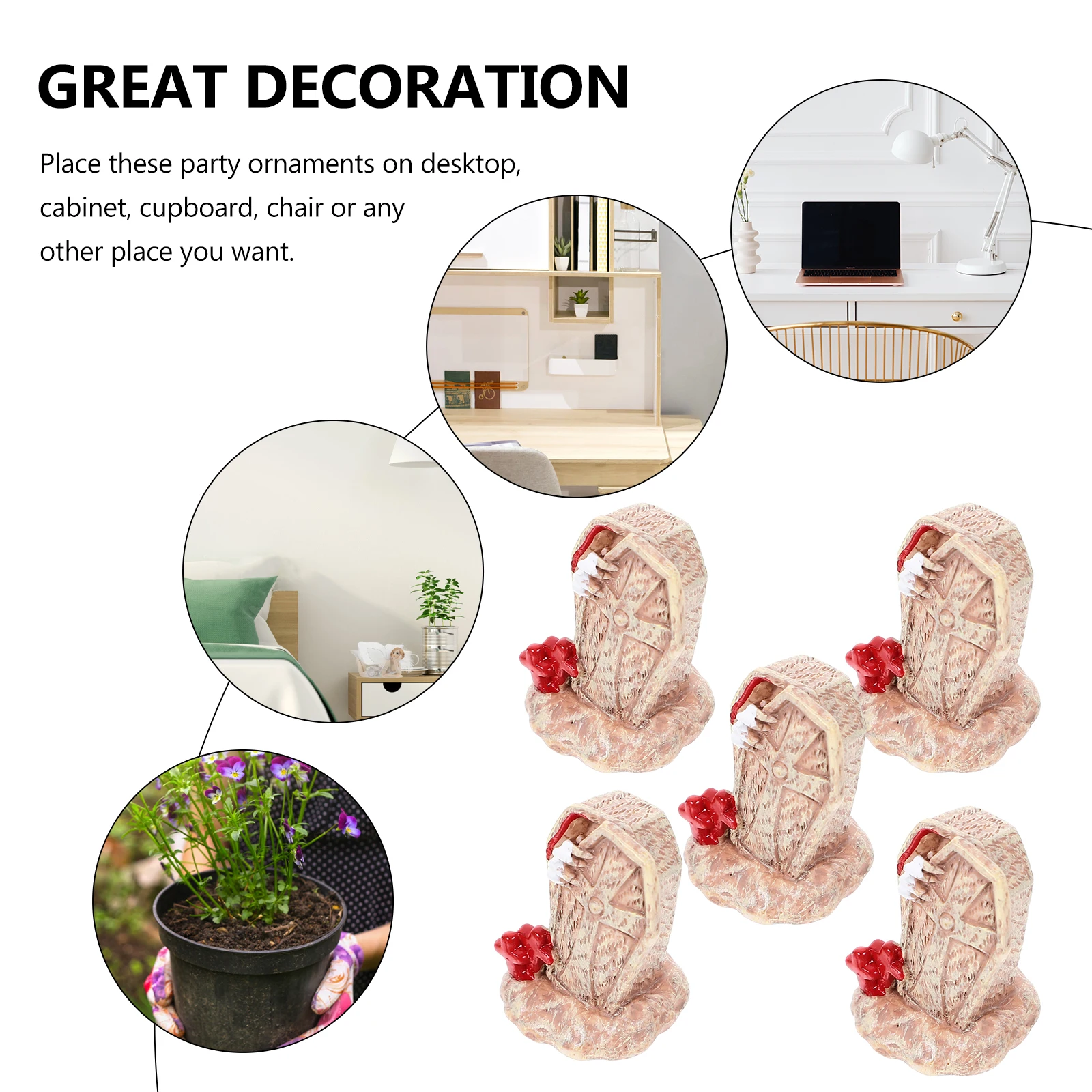 

5pcs Halloween Miniature Resin Figurines Desktop Party Decor Candy Bag Fillers Cross Coffin Statues Halloween Micro Landscape