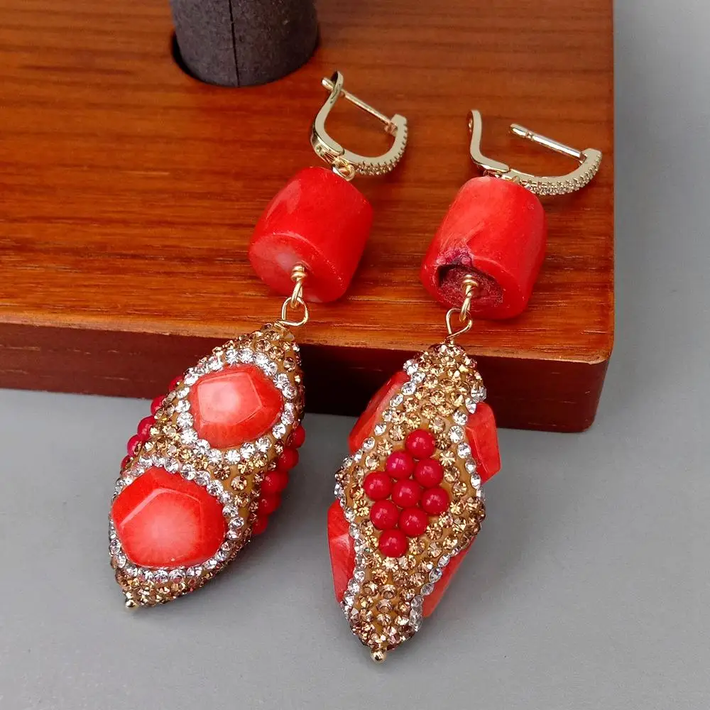 Y.YING New Women Earrings Orange Red Coral Crystal Pave Dangle Cz Lever Back Earrings Jewelry Gift