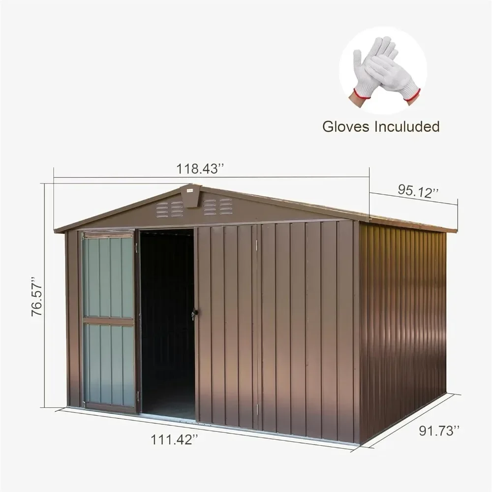 Storage Shed 10'x8',Metal Tool Sheds Storage House with Lockable Double Door,Large Bike Shed Waterproof for Garden(Brown)