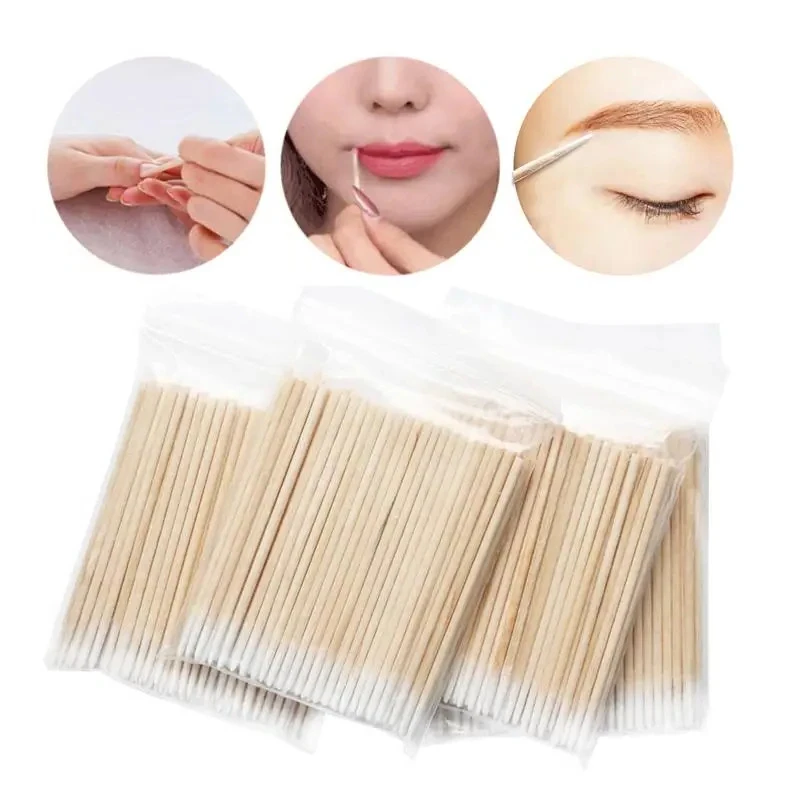100pcs 7CM Wood Cotton Swab Cosmetics Permanent Makeup Health Ear Clean Sticks Buds Tip Cotonete Tattoo Supplies