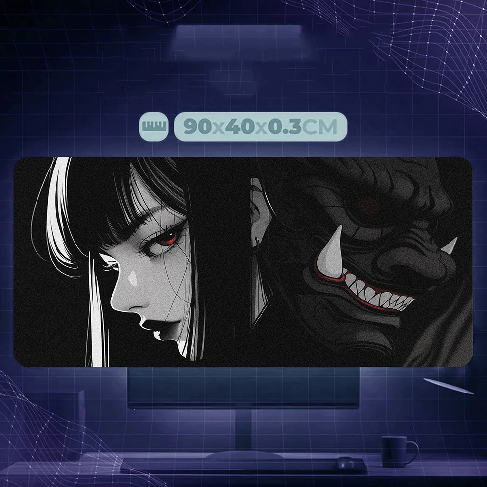 오니 마스크 소녀 마우스 패드 일본 스타일 마우스 패드 블랙 애니메이션 소녀 책상 액세서리 사무실 플레이매트 게이밍 마우스 매트 컴퓨터 매트
