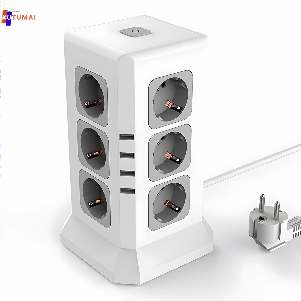 Power Strip Vertical Multi Electic Socket EU 12 Outlets 4USB Ports Fast Charging 6.5Ft Extension Cable Surge Protector For Home